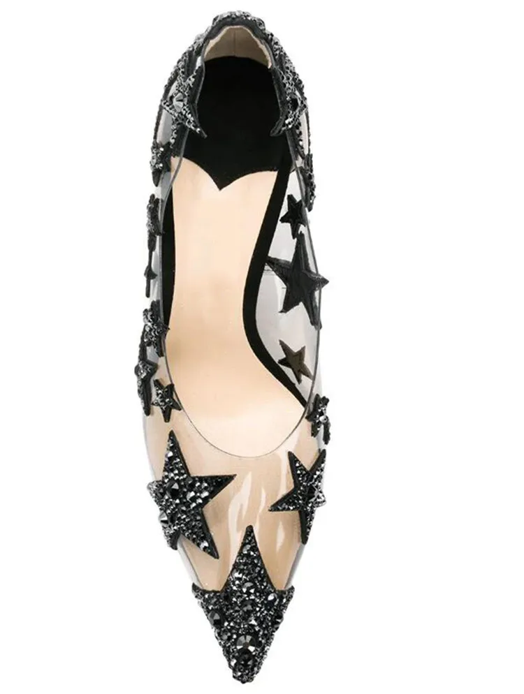 Блестящие женские туфли-лодочки в форме звезды прозрачные туфли на высоком