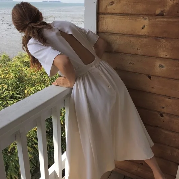 Женское летнее белое платье из хлопка и льна без спинки, длинное, винтажное, сексуальное, в стиле А-силуэт, вестидос, роб фем, сукенки, кэжуал юркен (SS2859)