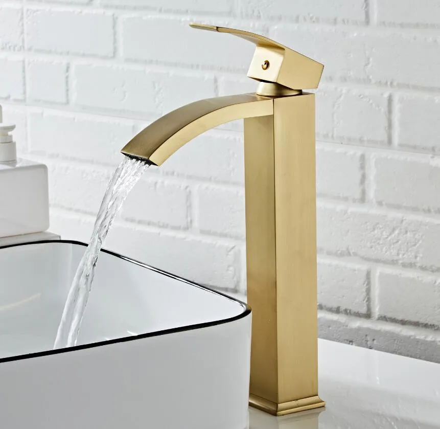 Basin faucet brass Brushed Gold bathroom faucet single handle torneiras para pia de banheiro sink Wash faucet waterfall faucet