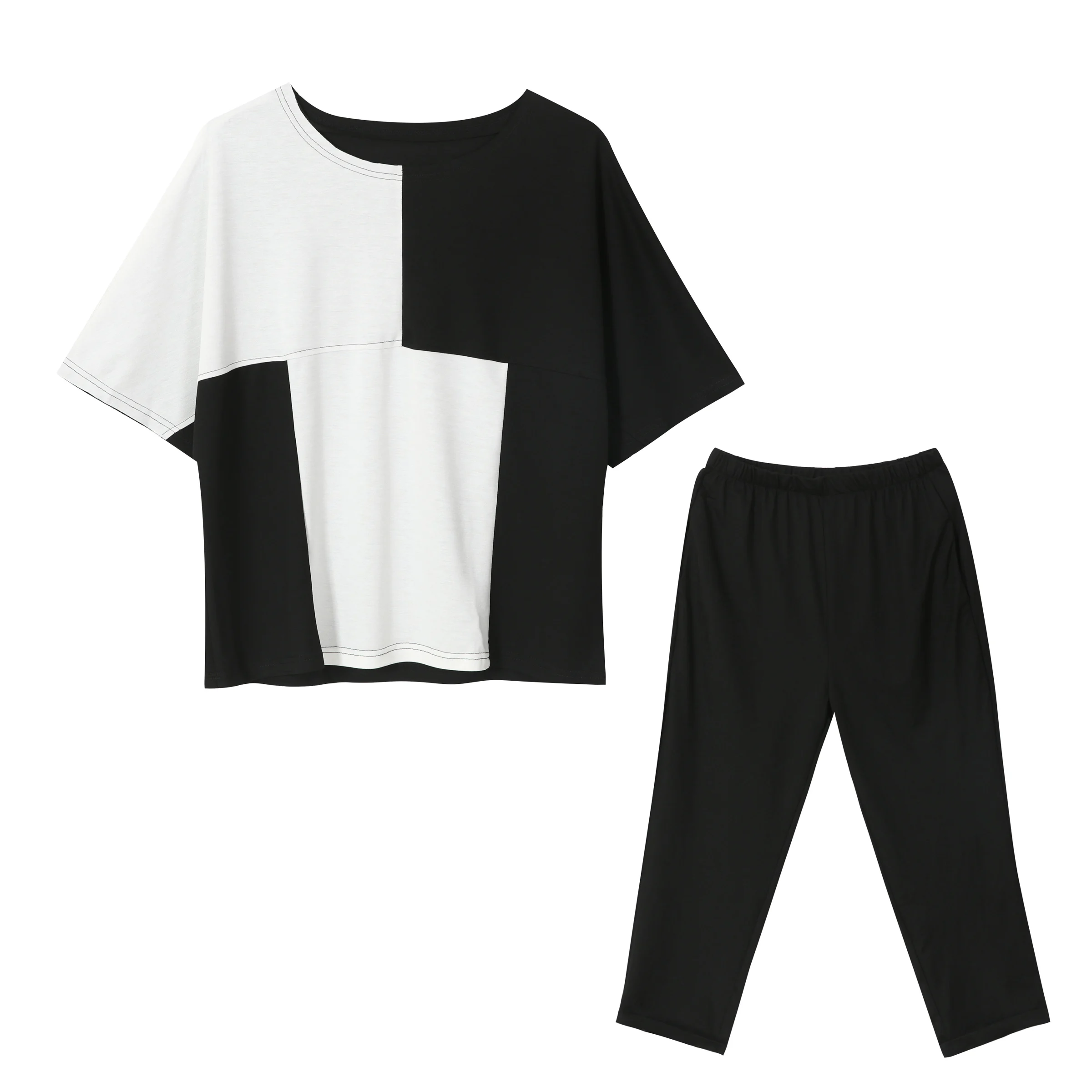 Новинка 2019 укороченные брюки большого размера с коротким рукавом модный костюм