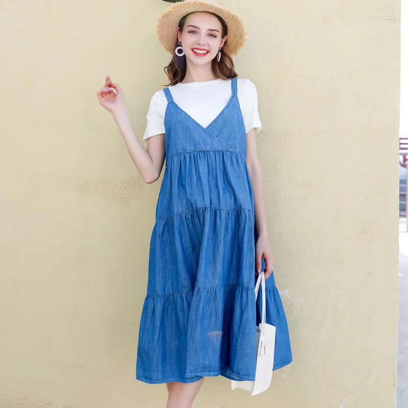 Летнее платье для беременных женщин комплект из двух предметов 2019 стильные новые