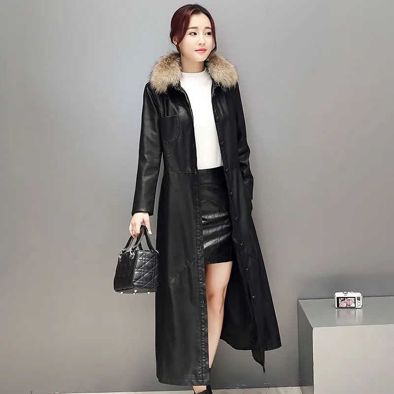AYUNSUE 2020 для женщин из искусственной кожи куртка меховой воротник тонкий
