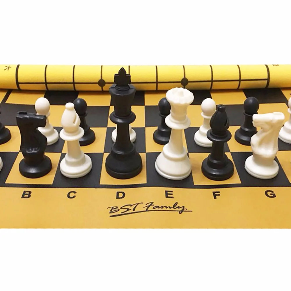 BSTFAMLY набор пластиковых шахмат King Высота 95 мм шахматная игра PU кожа волокно доска