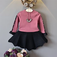 dfxd toddler girs outfits 2017 fashion autumn cotton long sleeve bead knitted shirtpleated skirt princess girls party set 2 8y