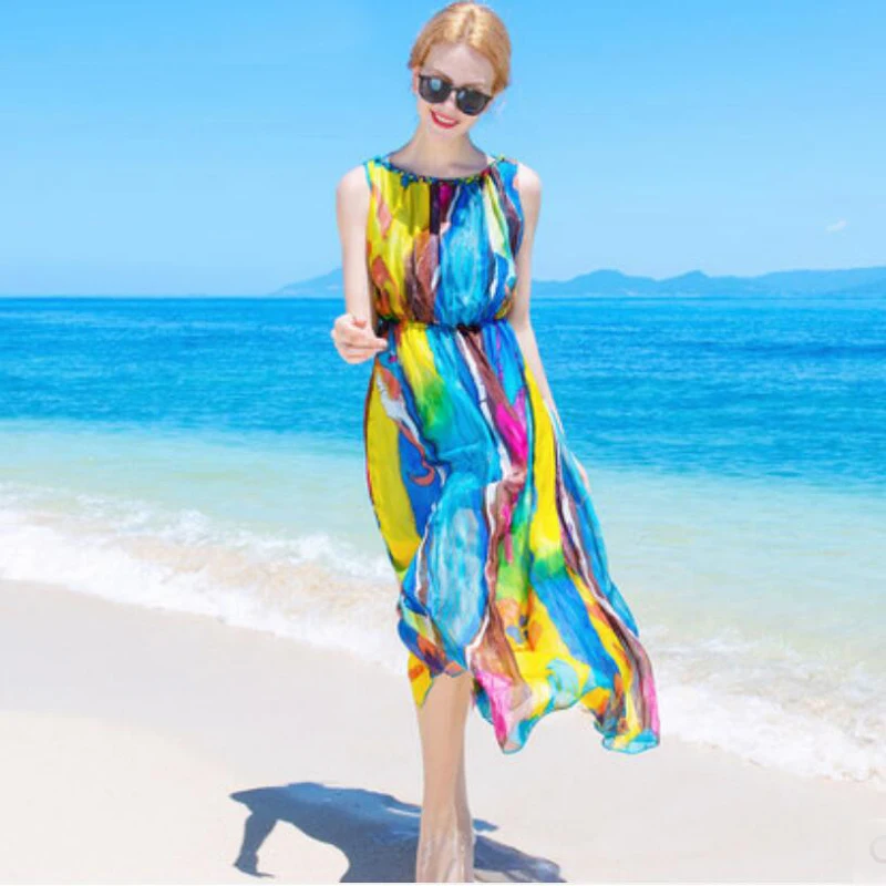 Шелковое платье женское Элегантное Длинное с круглым вырезом красное печатное