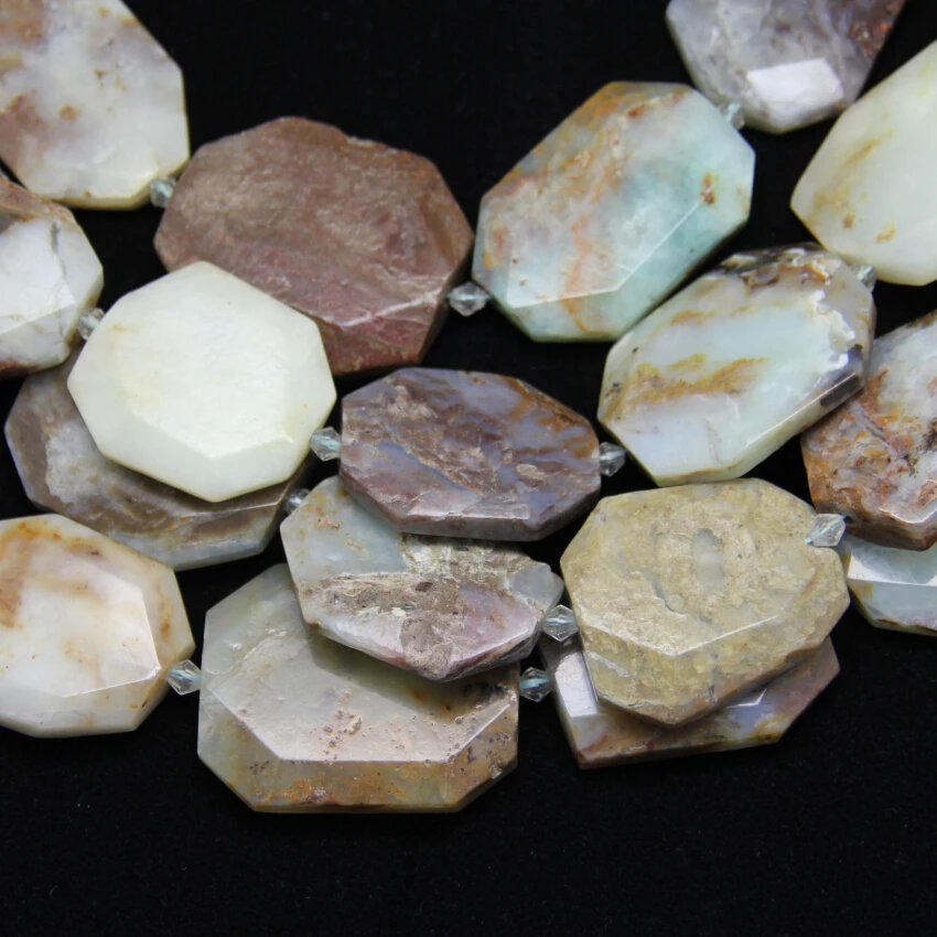 

Natural Blue Opal Octangle Beads,Faceted Cut Middle Drilled Opal Slab Beads Pendant Findings for DIY Making