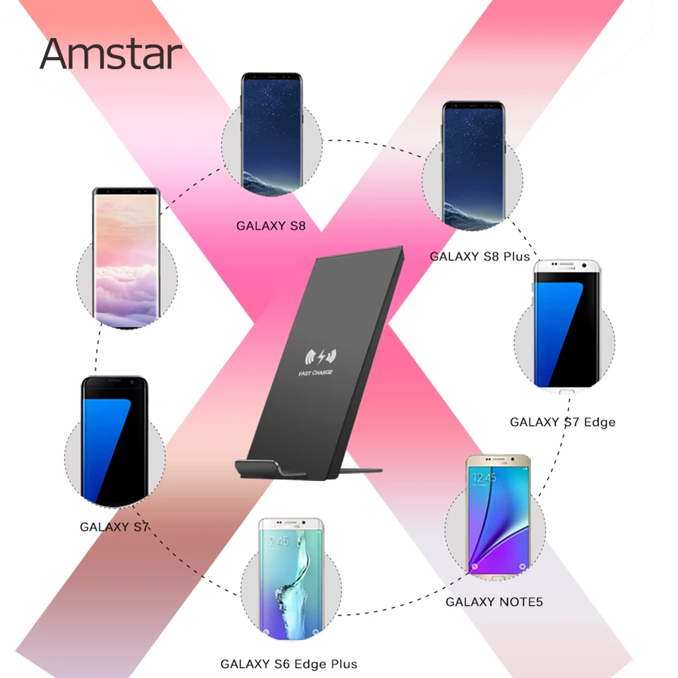 Беспроводное зарядное устройство Amstar Qi для iPhone 11 Pro Max X XR XS двойные катушки 10 Вт