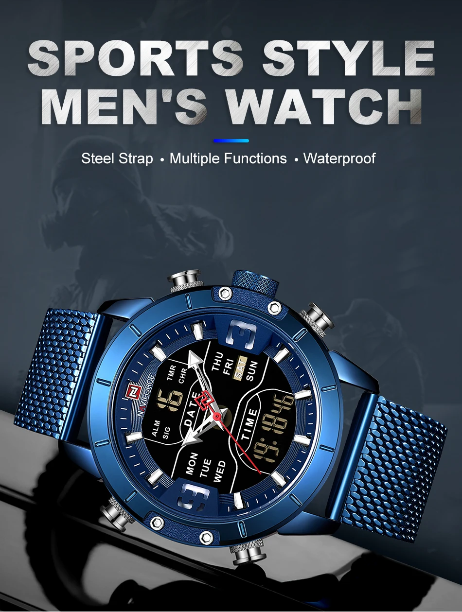 Новинка NAVIFORCE мужские часы Топ люксовый бренд мужские спортивные часы мужские кварцевые светодиодный цифровые часы мужские полностью стальные военные наручные часы