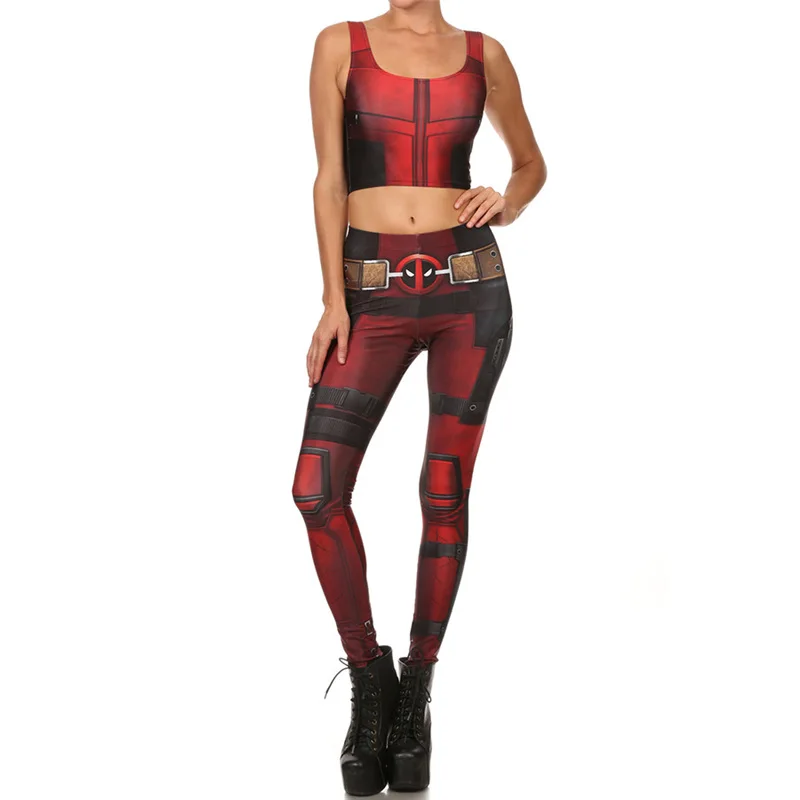 FCCEXIO Spring Fashion Super Hero Deadpool 3D Printed Legins Women's Leggings Workout Pants High Waist Fitness Elastic Trousers