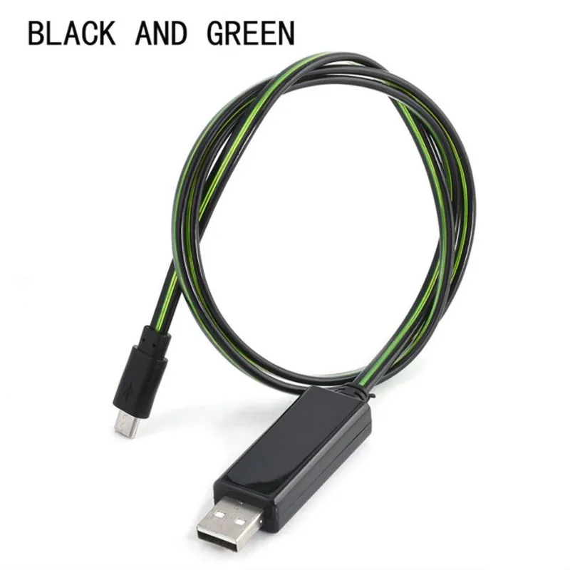black and green Светодиодный зарядный кабель lighttig для iPhone samsung huawei Xiaomi Micro usb type C, светящийся зарядный кабель, зарядное устройство для мобильного телефона - Цвет: black and green