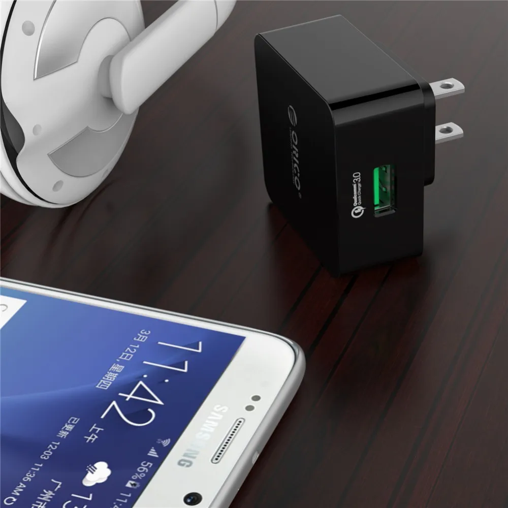ORICO 1 порт дорожное зарядное устройство с Qualcomm Quick Charge 3,0 с 1 м бесплатно Micro USB кабель EU/US/UK Тип Plug-белый(QTW-1U