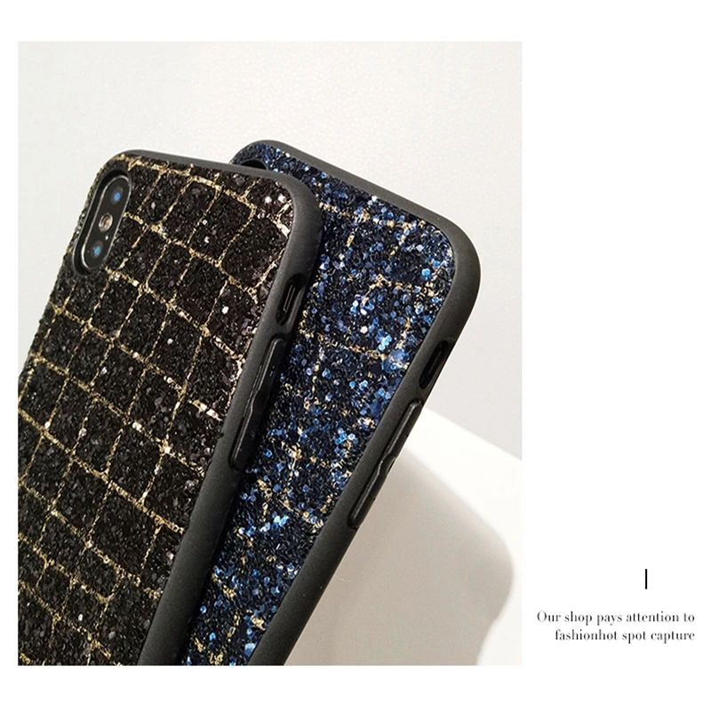 For iPhone X Case Classical Grid Bling Glitter Sequins Hard Cover 8 7 6 6S Plus Full Protective iPhone8 |