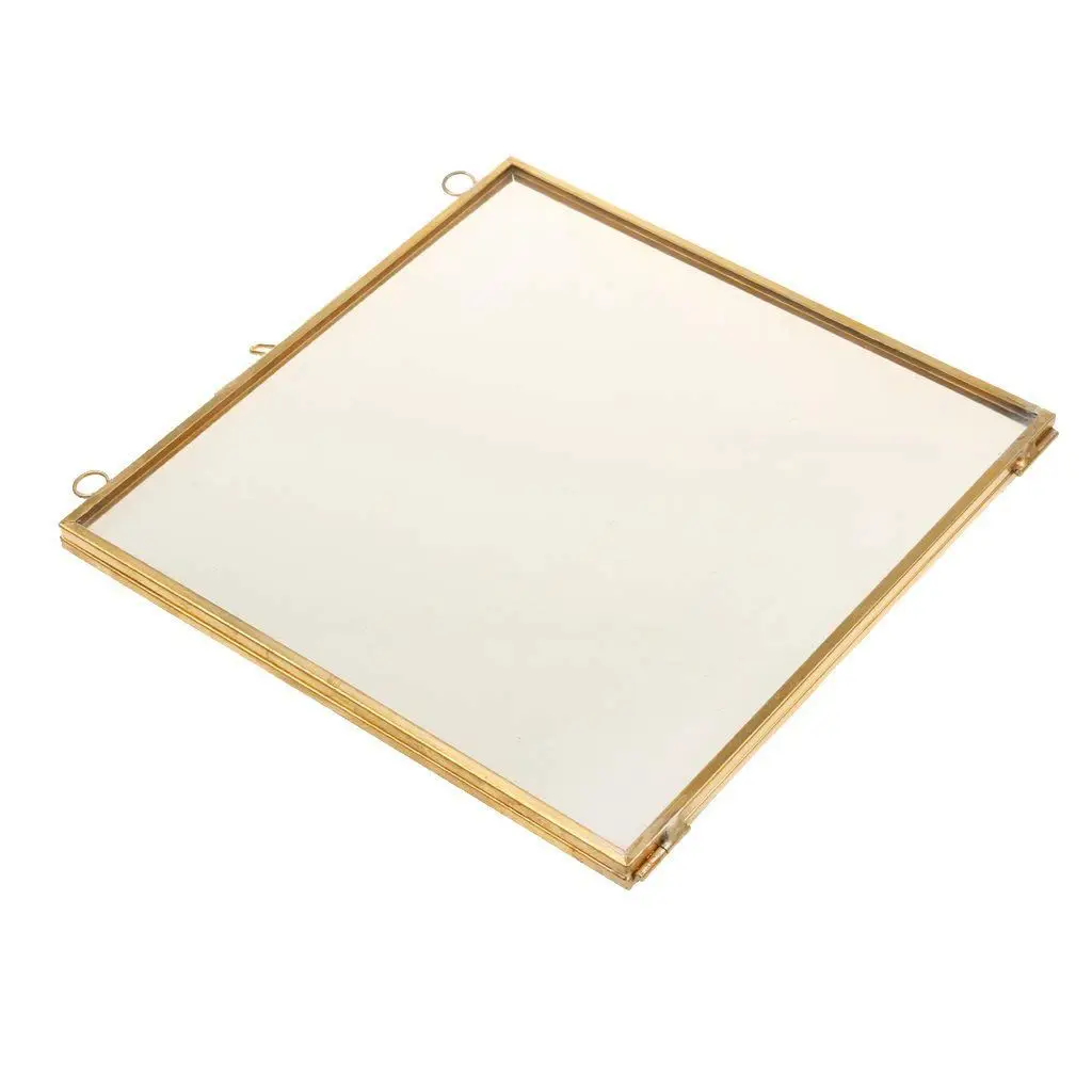 gold4 Винтажная подвесная металлическая фоторамка+ стекло и 2 стекла боковая Золотая+ прозрачная - Цвет: gold4