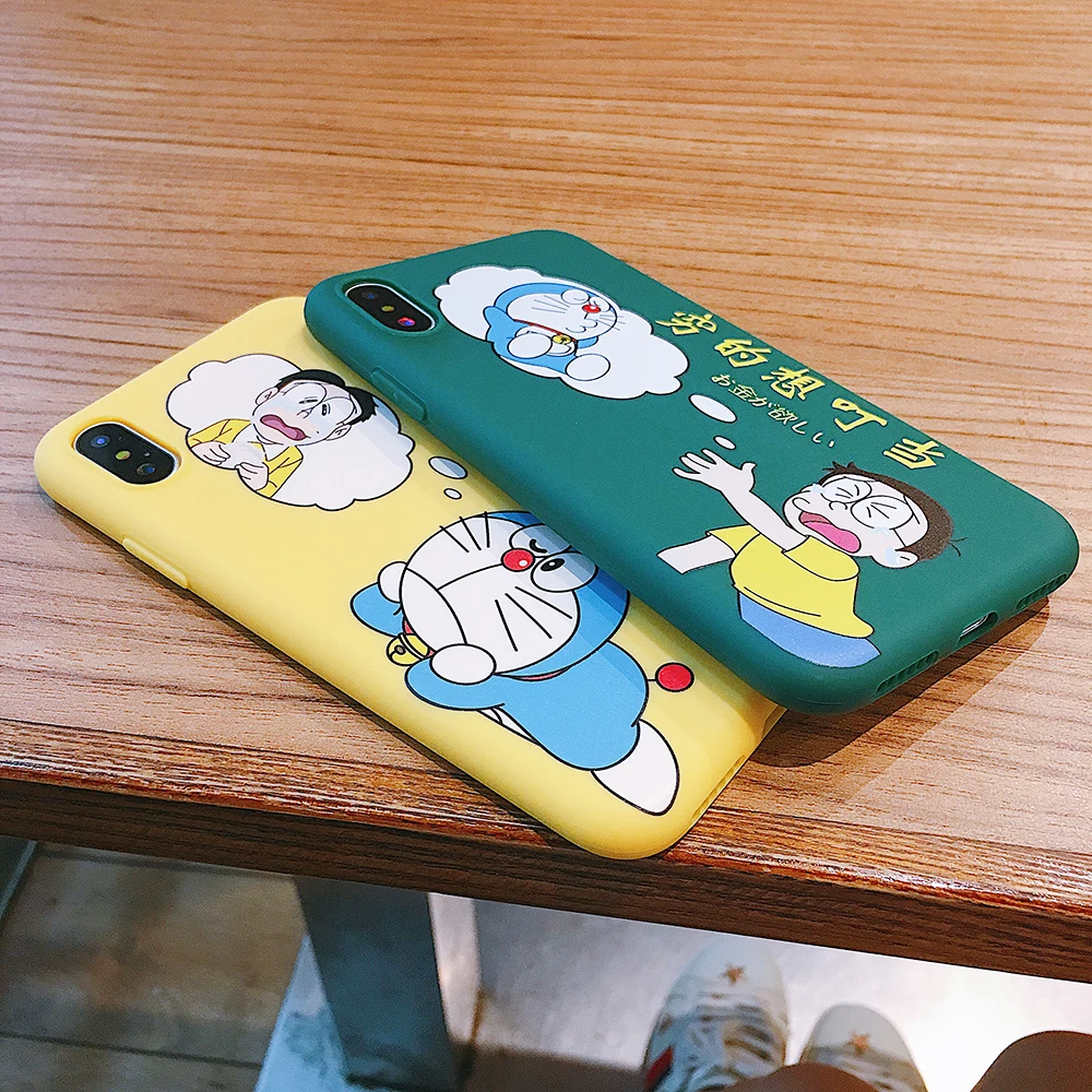 Japan Doraemon Poor Cute Cartoon Matte Back Phone Case for IPhone XS Max XR X TPU Silicone 7 6 6S 8 PlusCover |