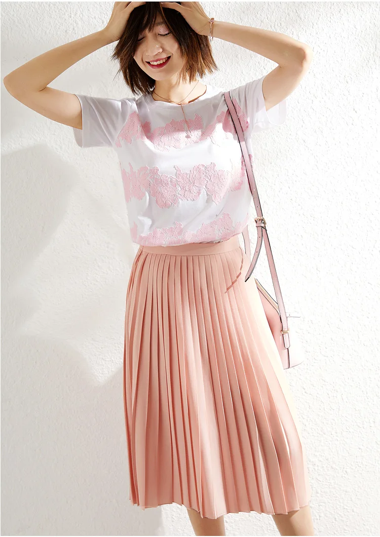 Мода плиссированная юбка 2019 Весна Лето Высокая талия розовый цвет миди мода