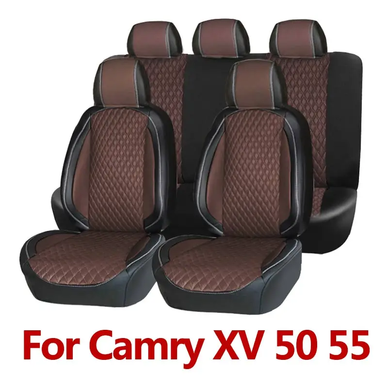 coffee-XV50 55 Чехол для автокресла из искусственной кожи для Toyota Camry XV 70 50 55 40 черный 5 сидений водонепроницаемый чехол для автомобильного интерьера модели на заказ - Название цвета: coffee-XV50 55