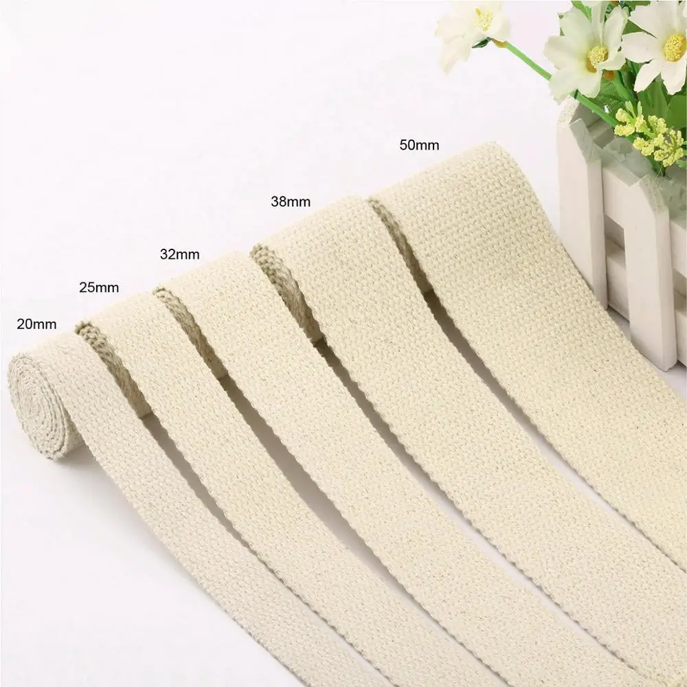 5meter Cotton Webbing20/ 25/32/38/50mm Natural Color Canvas Ribbon for Bag Strap Belt DIY Sewing Clothes Tape Decor Craft