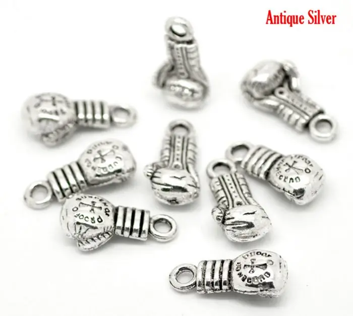 

DoreenBeads Retail 20 Silver Color Boxing Glove Charm Pendnats Cross Pattern Carved 22x11mm