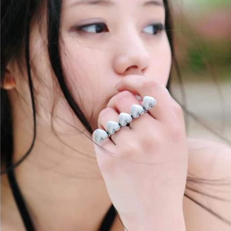 Двойные кольца 5 сердец соединены специальный дизайн Бохо серебряное Винтажное