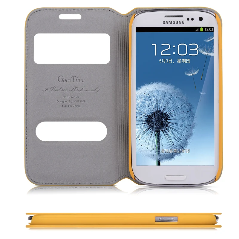 GOESTIME 100% Футляр Из Натуральной Кожи Для Samsung Galaxy S3 Случае открытое Окно Стенд Флип