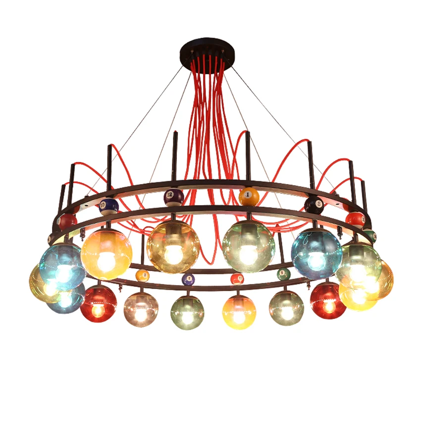 Ретро Лофт цветные стеклянные светодиодные люстры с железными абажурами