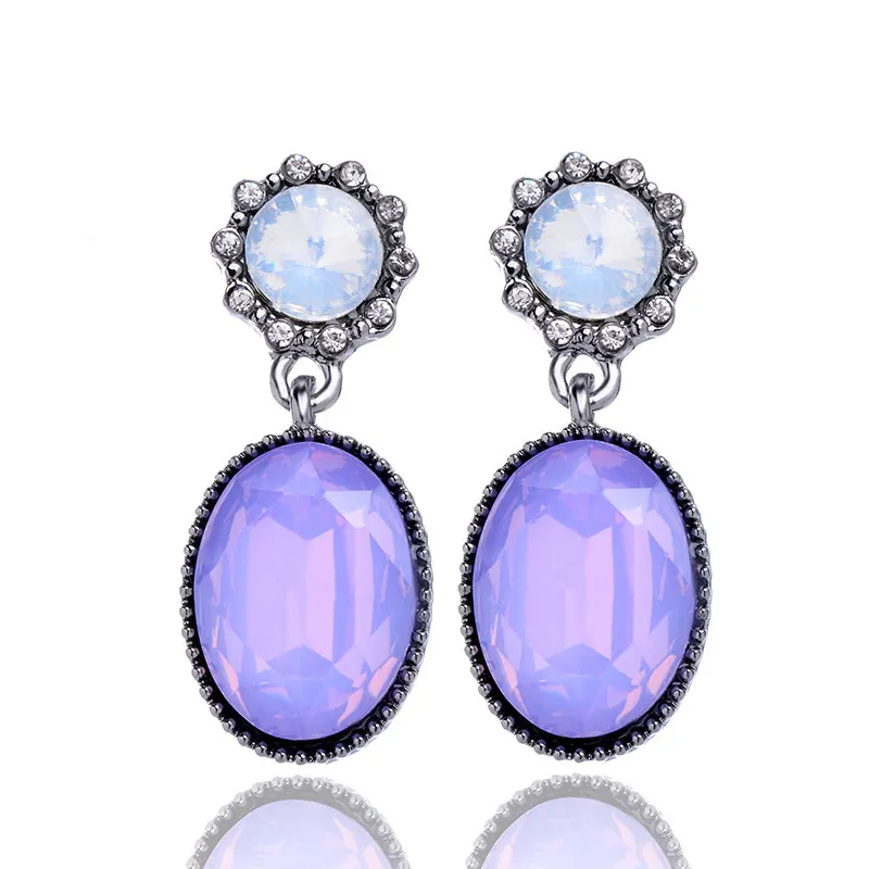 9 Colors Opal Stud Earrings Shinning Elegant Lovely Gun Black Water Drop Oval Gem for Women Earrings|earring card|earrings eyebrowgem fashion |