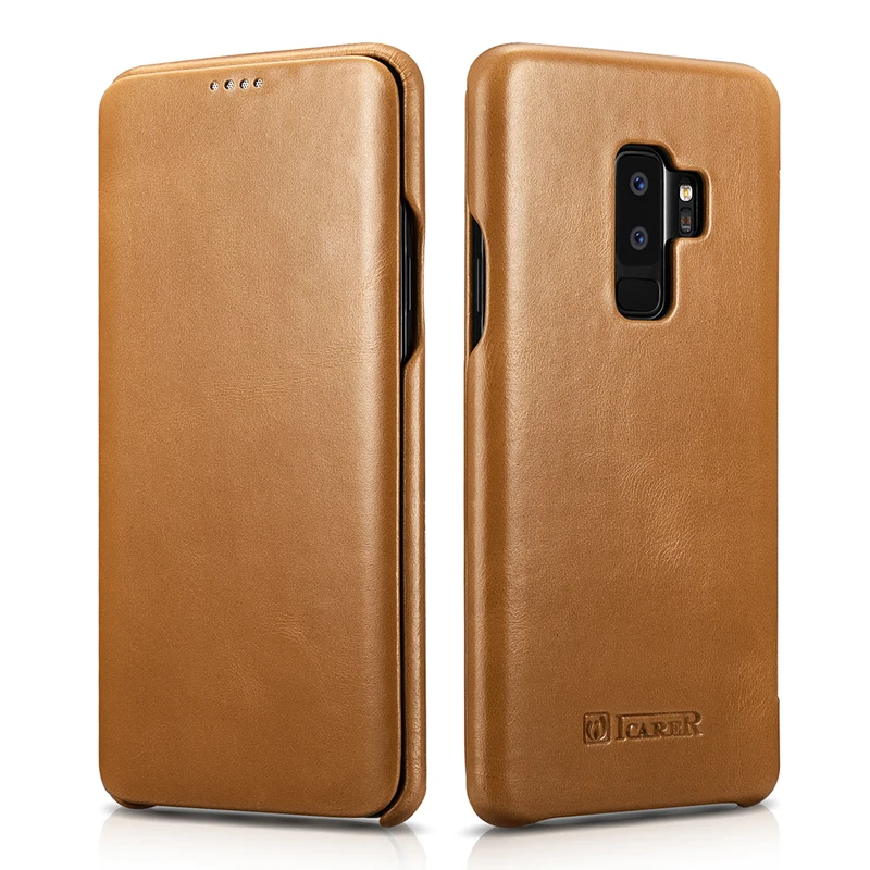 Хаки Чехол-книжка из натуральной кожи для samsung Galaxy S9, тонкий защитный чехол S9 Plus, чехол для бизнес смартфона samsung S8 S8 Plus - Цвет: Хаки