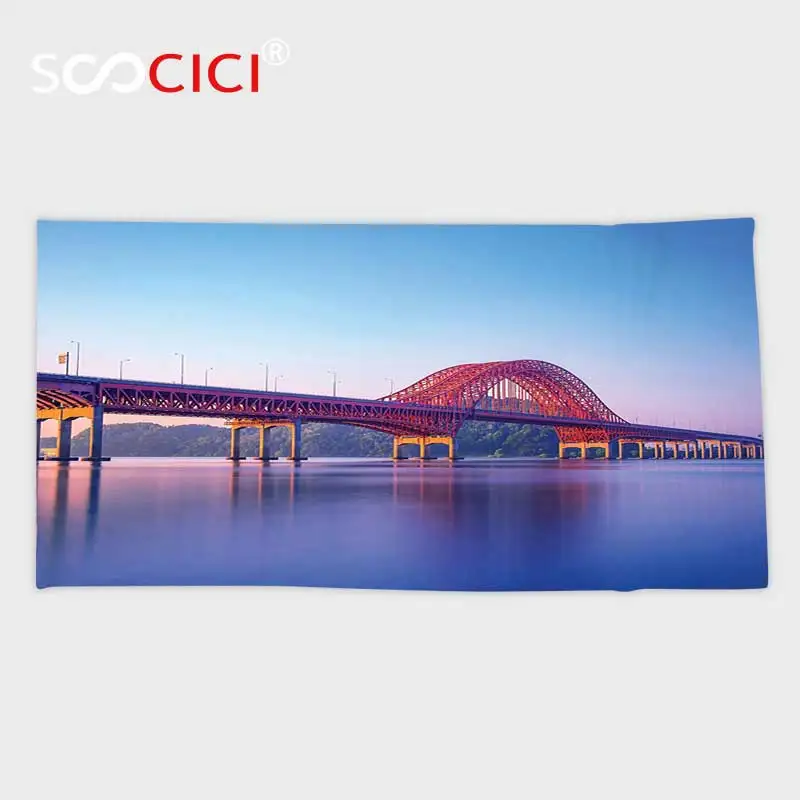 

Ультрамягкое банное полотенце из микрофибры на заказ, украшение для квартиры, мост Banghwa и река Хань в Сеуле, Корея, современное