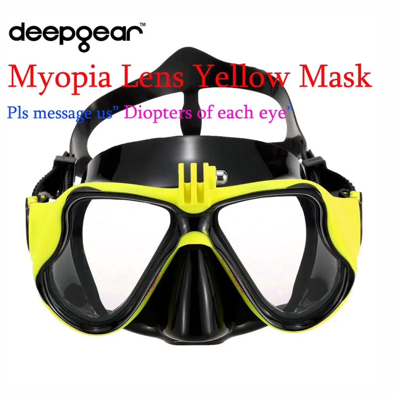 Myopia Yellow Mask DEEPGEAR, закаленное стекло, линзы для близорукости, маска для подводного плавания для взрослых, черная силиконовая маска для дайвинга, прозрачная версия, камера для близоруких, крепление, маска для дайвинга - Цвет: Myopia Yellow Mask