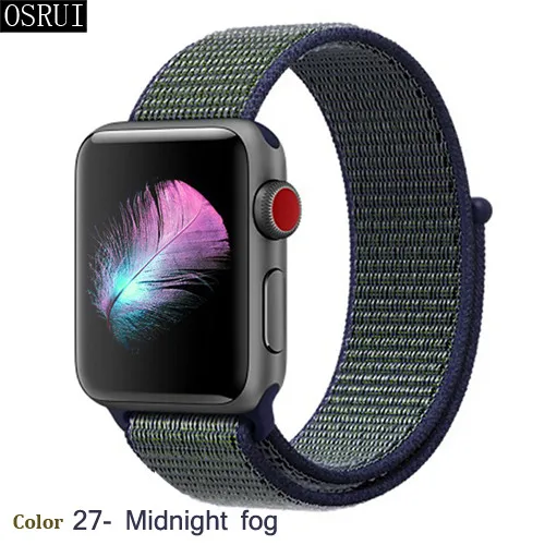 27- Midnight fog Спортивный ремешок-петля для apple watch 4, 5, 3, 44 мм, 40 мм, correa, 42 мм, 38 мм, iwatch, браслет, дышащий, apple, Аксессуары для часов - Цвет ремешка: 27- Midnight fog