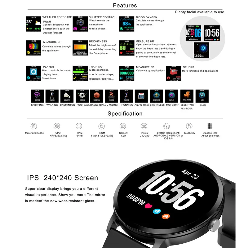 V11 умные часы IP67 водонепроницаемые из закаленного стекла спортивные