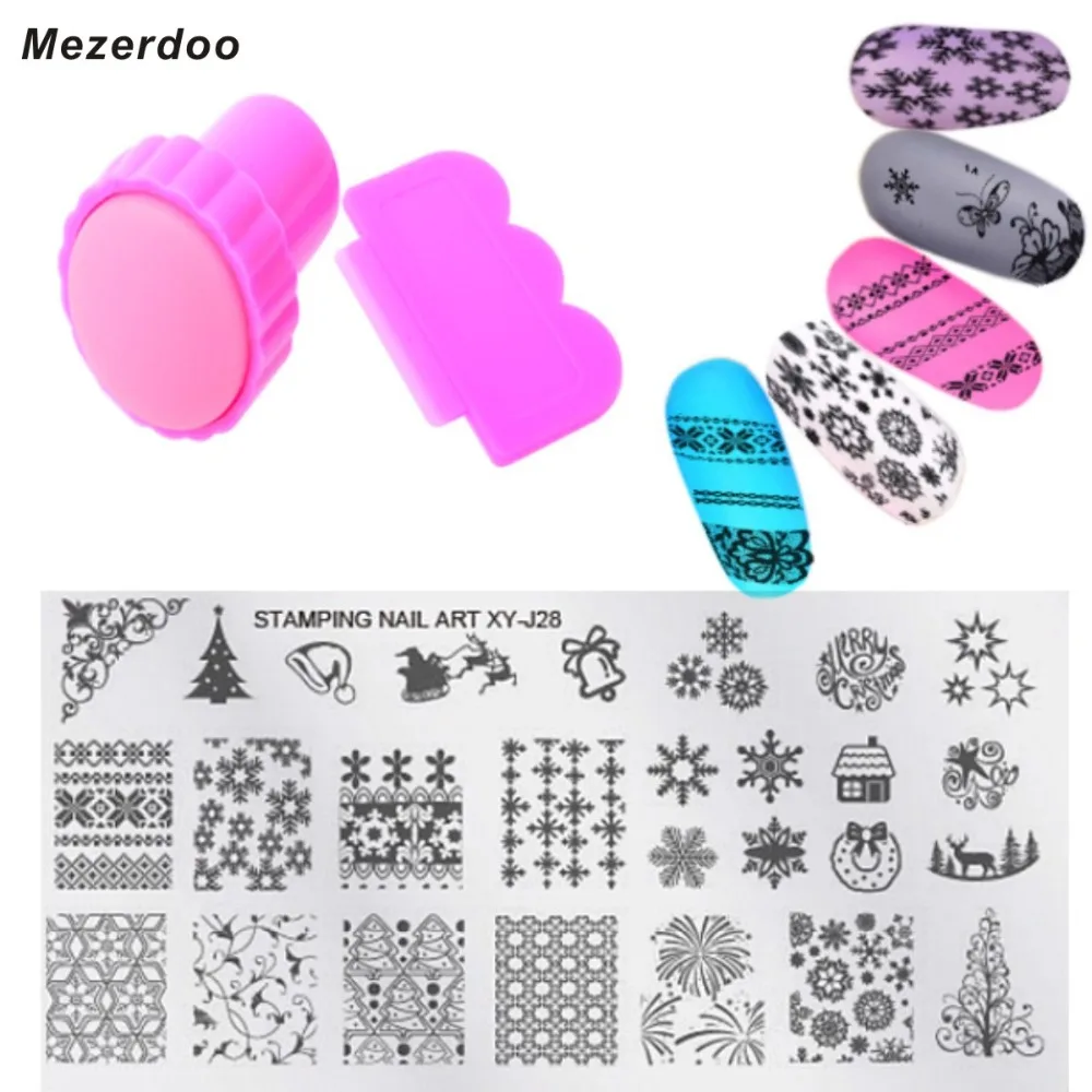 Недавно Mezerdoo Рождество Снежинка для ногтей штамп шаблон изображение пластина с