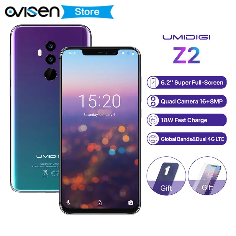UMIDIGI Z2 глобальная версия 6 2 дюйма FHD Android 8 1 смартфон Helio P23 ГБ ОЗУ 64 Гб ПЗУ 4 камеры 3850