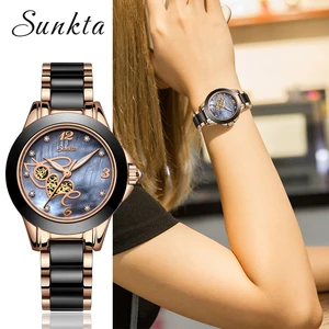 Часы наручные SUNKTA женские кварцевые, модные брендовые Роскошные с керамическим ремешком, подарок для жены, 2019