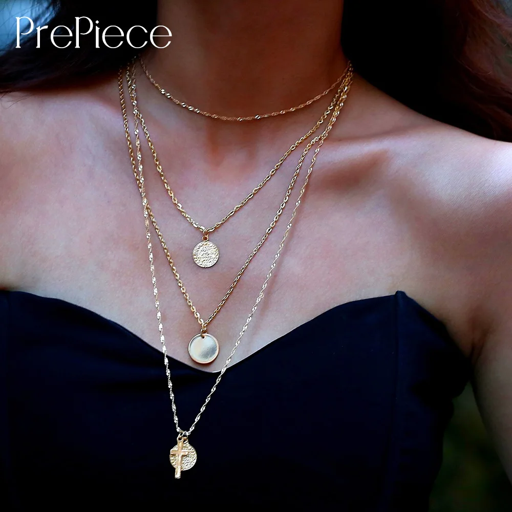 PrePiece сплава многослойная Цепочки и ожерелья крест кулон s Модные украшения