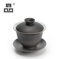 tangpin black crockery ceramic gaiwan porcelain teacup chinese kung fu tea sets drinkware