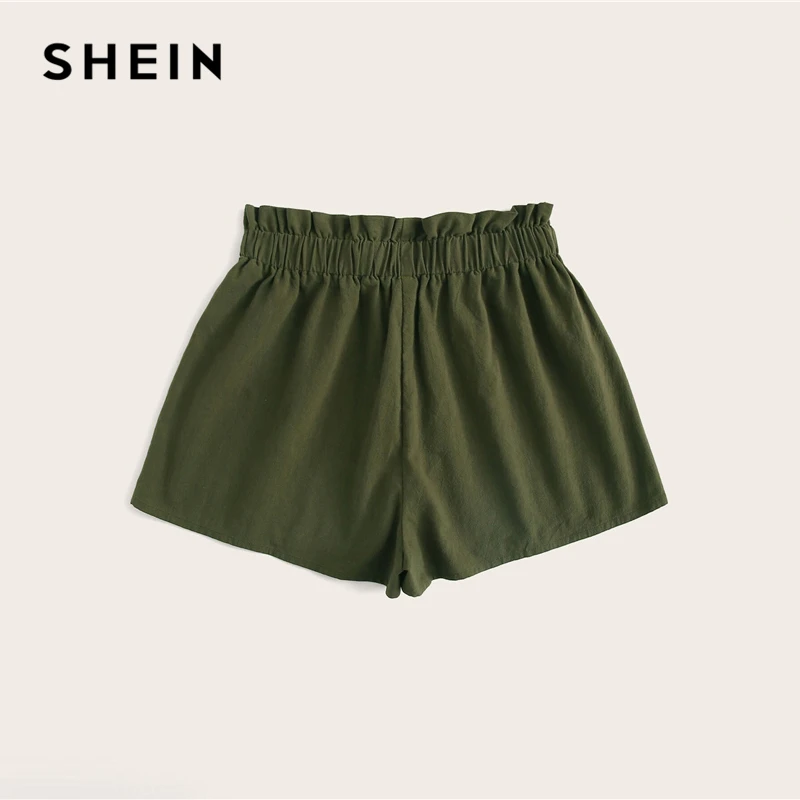 SHEIN женские летние шорты с высокой талией и широкими штанинами, черный, армейский зеленый цвет, новинка