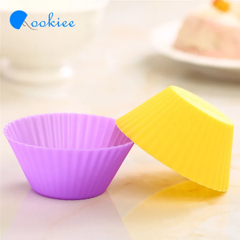 Qookie12pcs Кекс Маффин Плесень Круглый Форма Красочные Силиконовые Muffin случаи торт