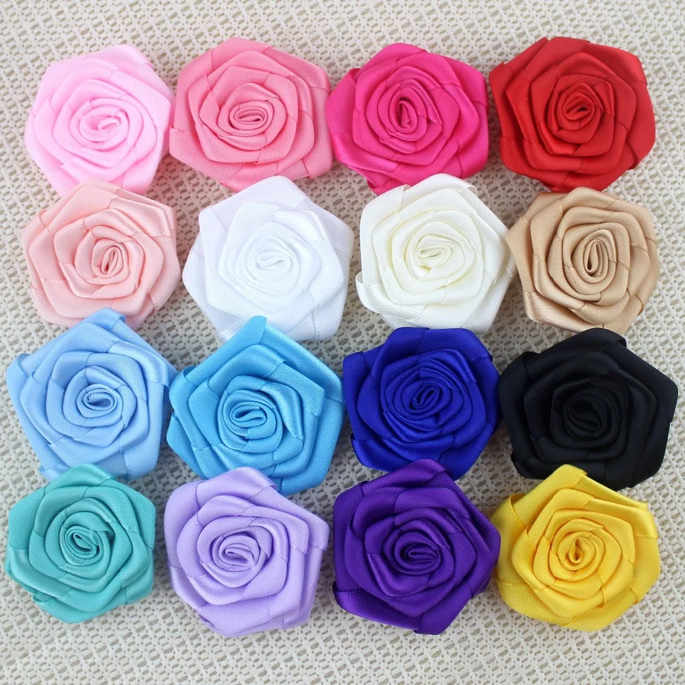 

100 шт 2 "рулонные розетки, Детские бутиковые атласные шелковые розы для девочек Обувь/Одежда/аксессуары для волос