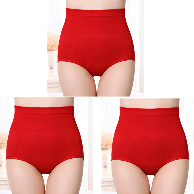 3 pcs red ZYSK, 3 шт./лот, женские бесшовные трусы с высокой талией, хлопковое нижнее белье, женские удобные физиологические герметичные трусики - Цвет: 3 pcs red