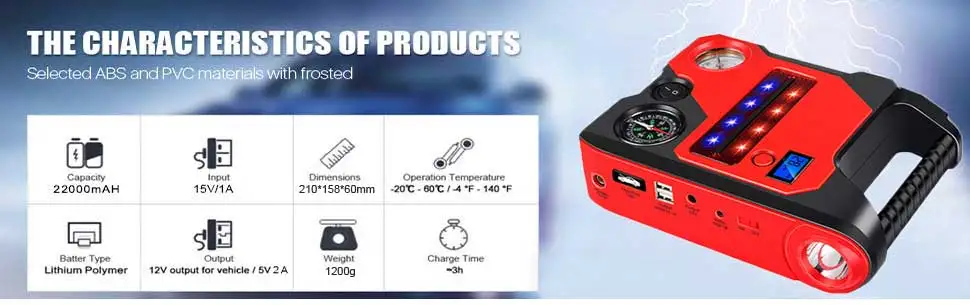 Пусковое устройство 700A 15600mAh 3,7 V с воздушным компрессором 150 PSI для 12V автомобиля лодки грузовика 6L бензин 3L дизельный двигатель