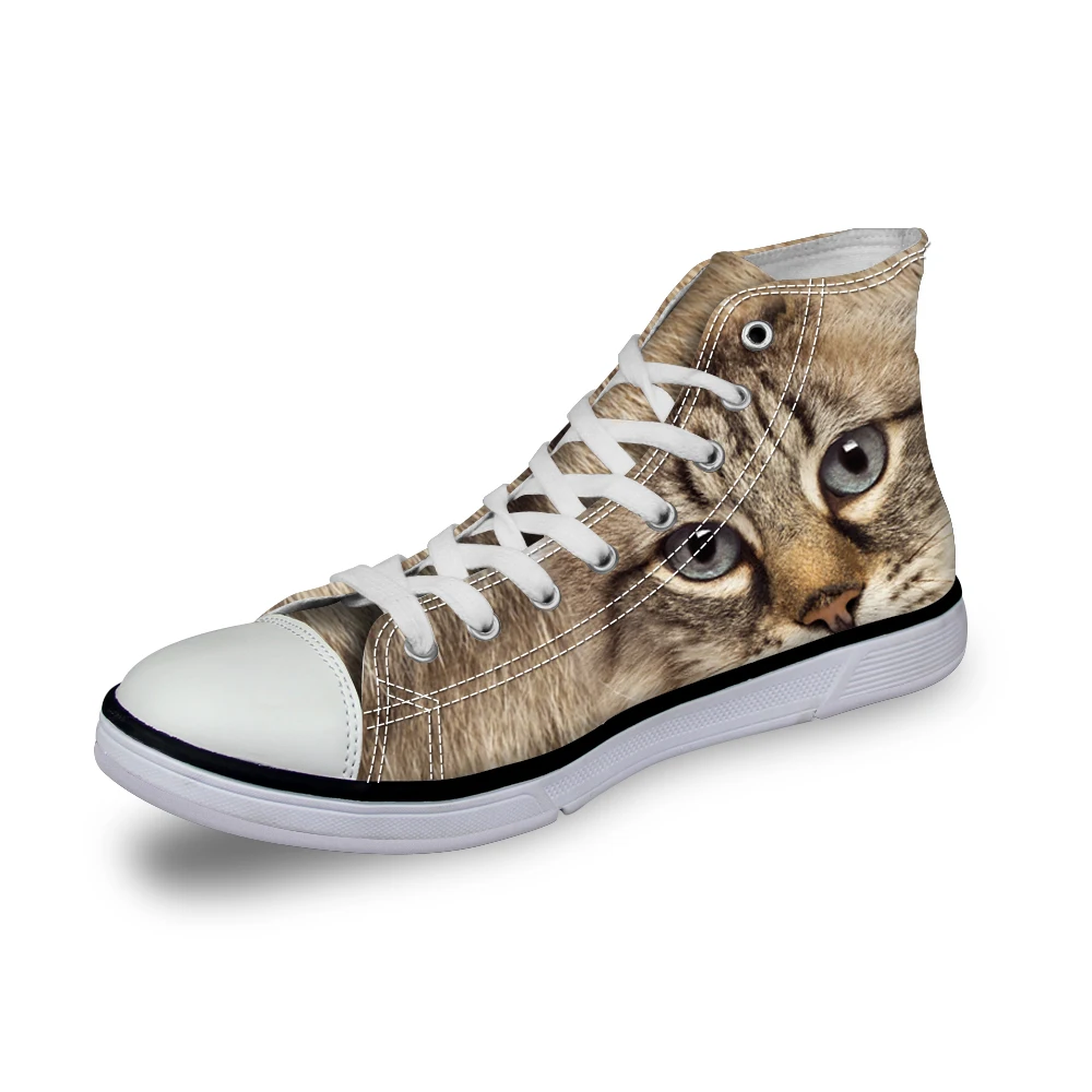 WHEREISART/парусиновая обувь с высоким берцем и принтом кошки собаки женская