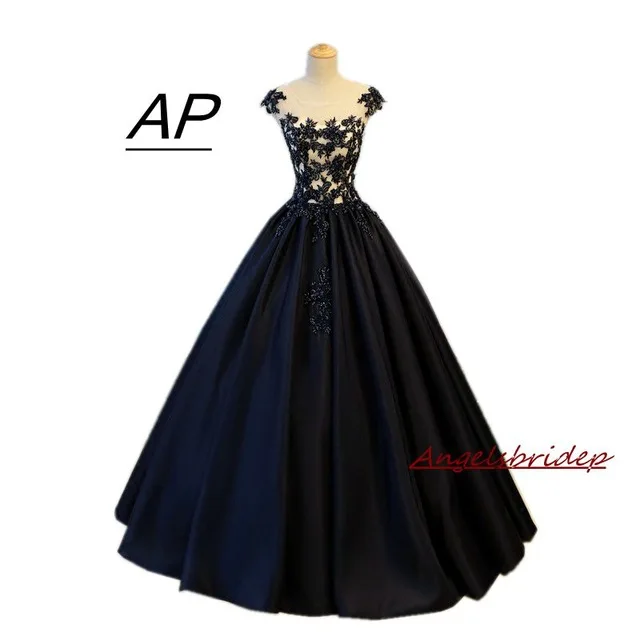 Black ANGELSBRIDEP, Новое поступление, бальные платья, бальное платье, топ с аппликацией, Vestidos De 15, дебютантные платья, иллюзионные платья принцессы - Color: Black