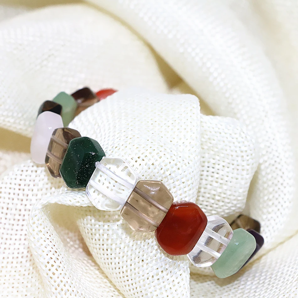 

Natural Mix-stone Exquisite Bracelet for Women Natural Agat Crystal Chalcedony Onyx Stone Beads 10*14mm Jewelry 7.5inch B1693