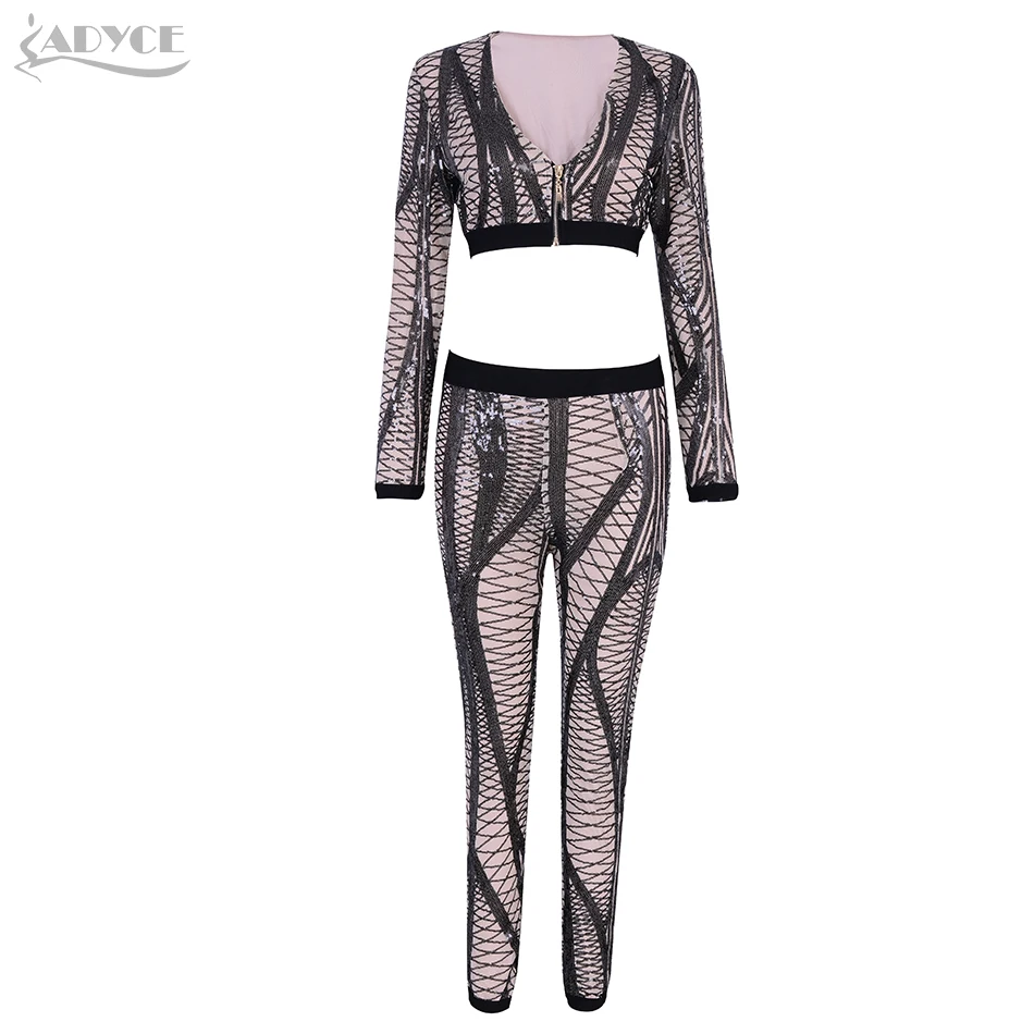 Adyce 2019 новые зимние женские Клубные бандажные наборы Vestidos SequinsTops & Pant 2 шт. Набор