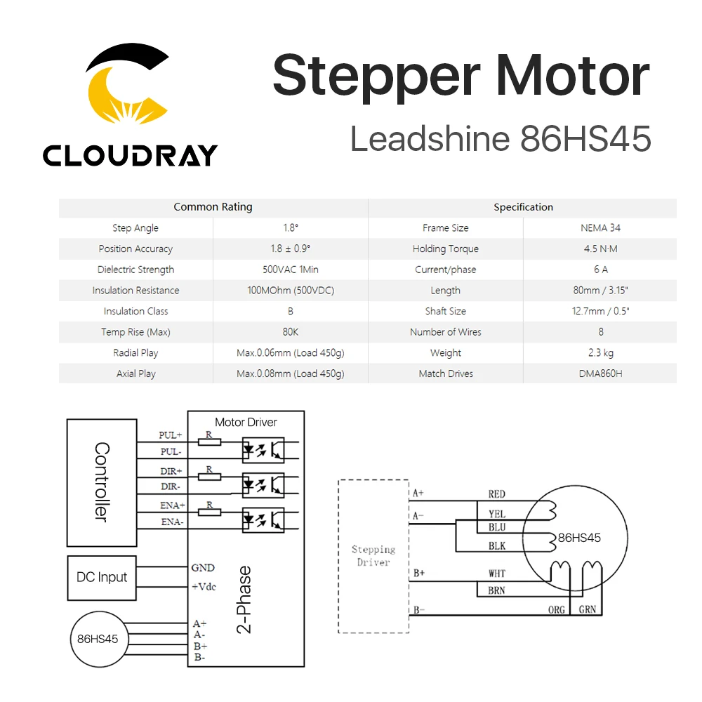 

Leadshine 2 phase Stepper Motor 86HS45 for NEMA34 6A length 80mm Shaft 12.7mm