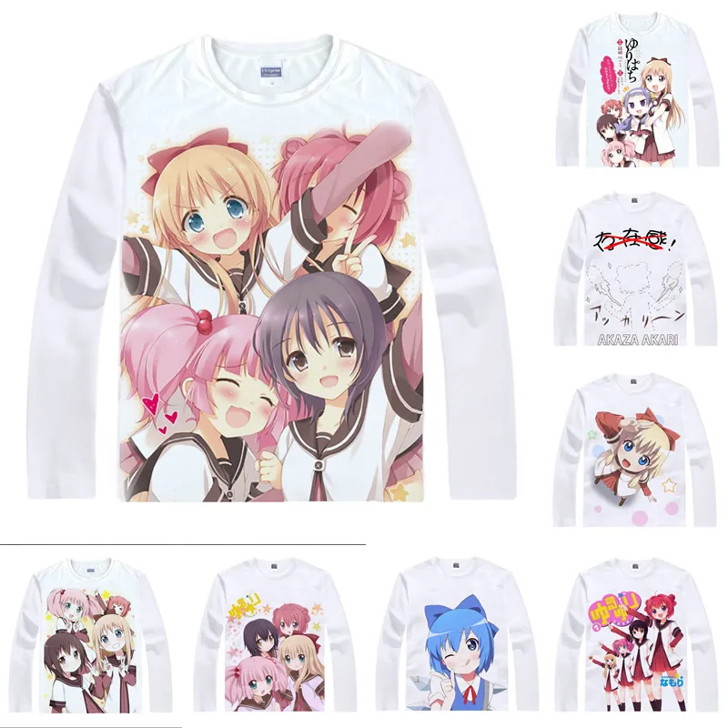 YuruYuri спокойный футболки Юрий Для мужчин в стиле хип-хоп с длинным рукавом
