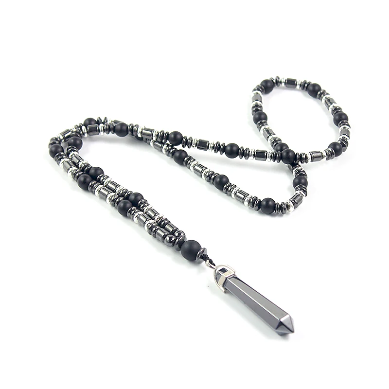 Новый дизайн черный мужской кулон длинное ожерелье 8 мм матовый камень бусины