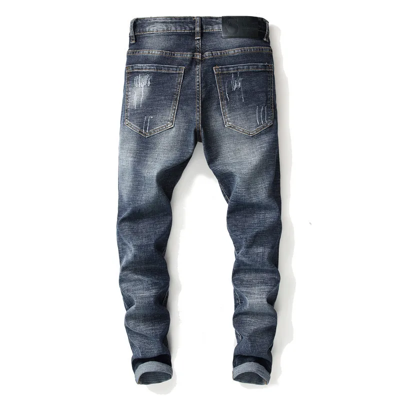 Модные мужские рваные джинсы с вышивкой джинсовые брюки заплатками джоггеры