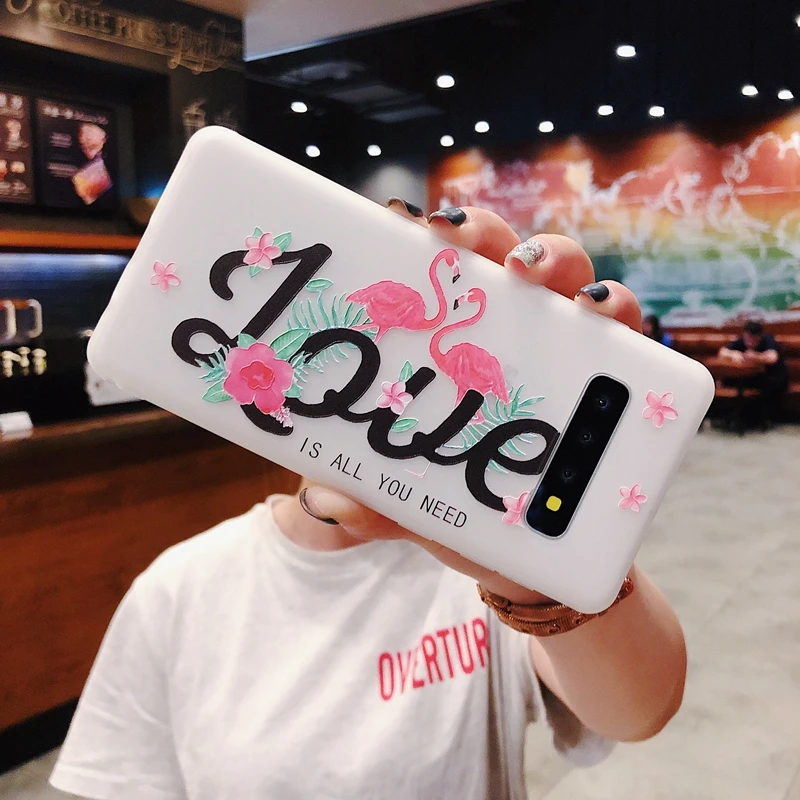 YHBBCASES рельефный чехол из ТПУ с рисунком фламинго для Samsung Galaxy S8 S9 S10 Plus Модный
